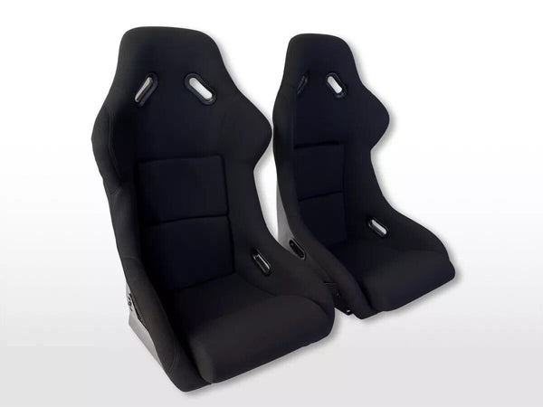 FK Pair Universal Fixed Back Motorsport Bucket Sports Seats Black Fabric Edition