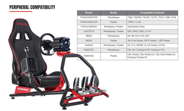 OPLITE GT3 Game Sim Racing Frame Rig & Seat for Screen Wheel Pedals Xbox PS PC