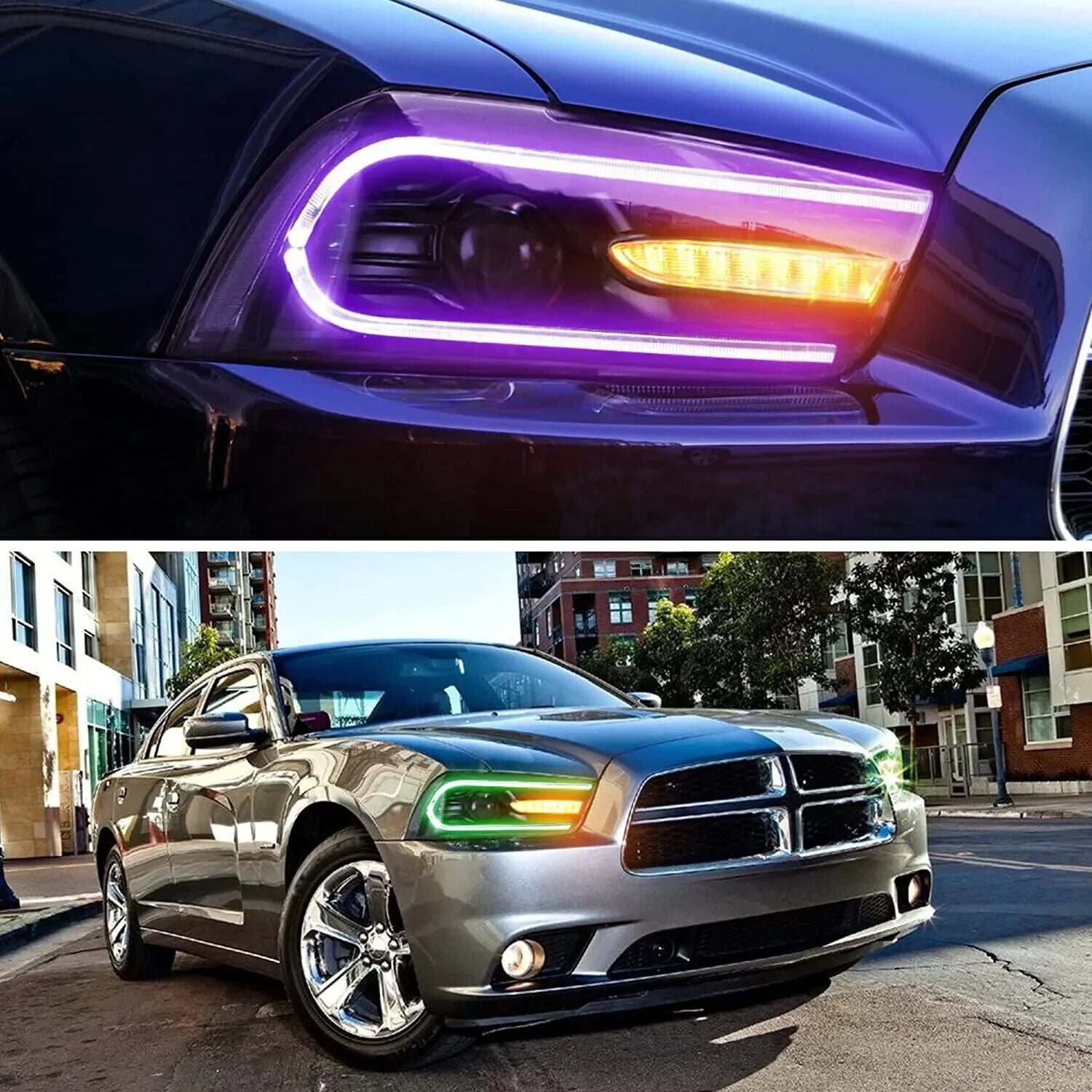 VLAND RGB Dual Beam Dodge Charger 2011-2014 SEQ LED DRL Lightbar Headlights