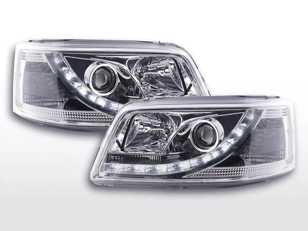 FK LED DRL Lightbar H1 Servo Headlights VW Transporter T5 7J 7H 03-09 Chrome LHD