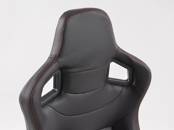 FK Pair Universal Car Van 4x4 Bucket Sports Seats Black Carbon Weave Red Stitch