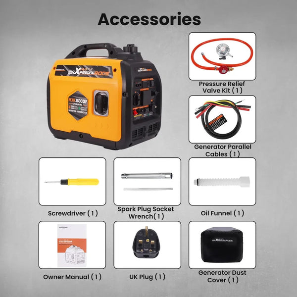 MXPR Generator Petrol Inverter 3500W Portable 22kg RV SUV Camping Home Backup