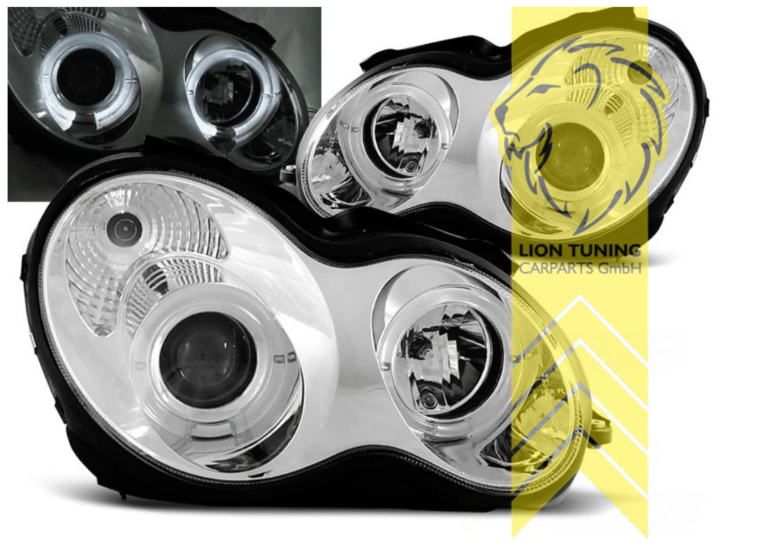 LT LED DRL Dual Halo Headlights Mercedes W203 S203 T-Model C-Class chrome LHD