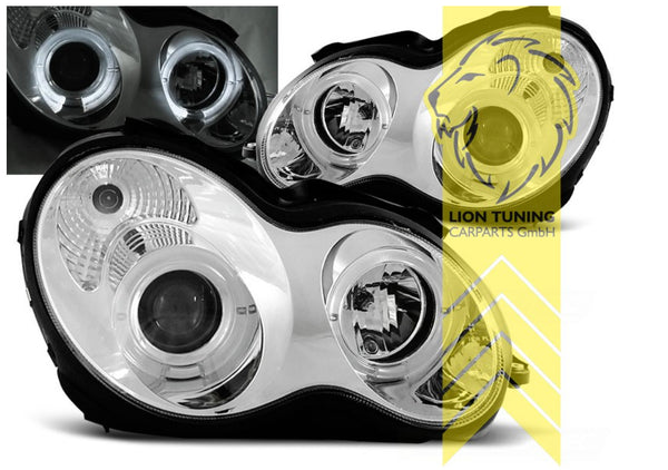 LT LED DRL Dual Halo Headlights Mercedes W203 S203 T-Model C-Class chrome LHD