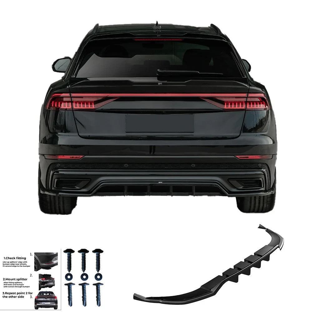 OW Rear Bumper Diffusor Splitter AUDI Q8 S-Line Mk1 2018-2023 Gloss Black
