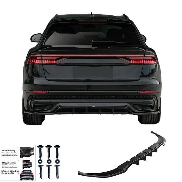 OW Rear Bumper Diffusor Splitter AUDI Q8 S-Line Mk1 2018-2023 Gloss Black