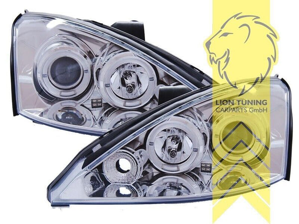 LT LED DRL Angel Eye Projector Headlights Ford Focus 1 MK1 01-04 Chrome LHD