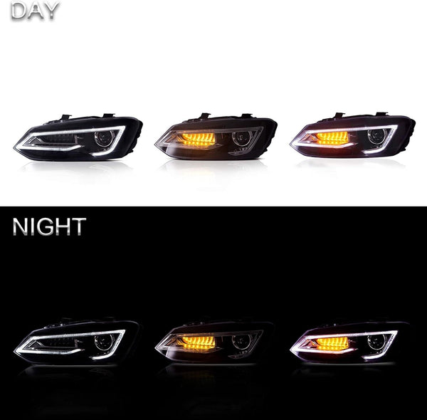 UK VLAND LED DRL Lightbar Headlights VW Polo MK5 6R 6C 09–17 LHD