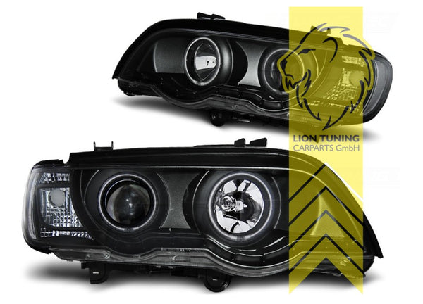 LT  Pair LED DRL Halogen Angel Halo Ring Headlights BMW X5 E53 black XENON LHD