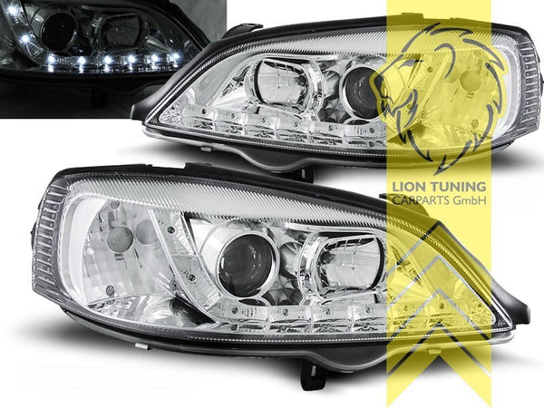 LT Pair LED DRL Angel Eye Headlights Opel Vauxhall Astra G 98-05 chrome LHD