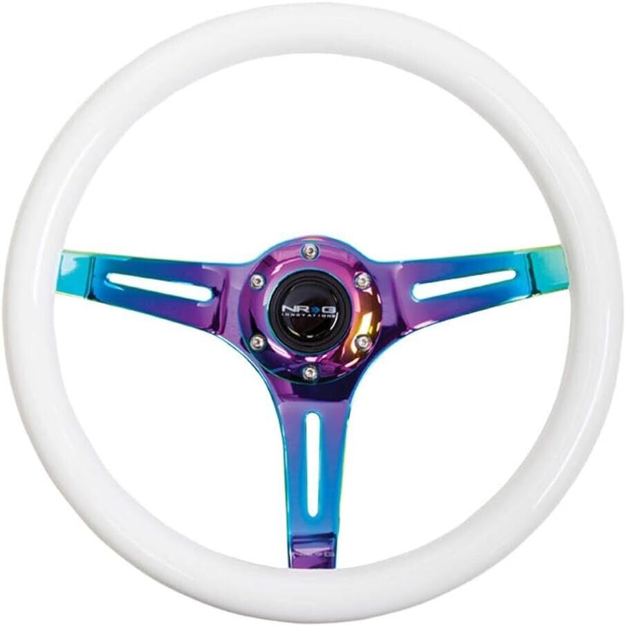 NRG Innovations Uni 350mm Steering WHEEL Car Neochrome Wood Glow-N-Dark White GLOW IN THE DARK