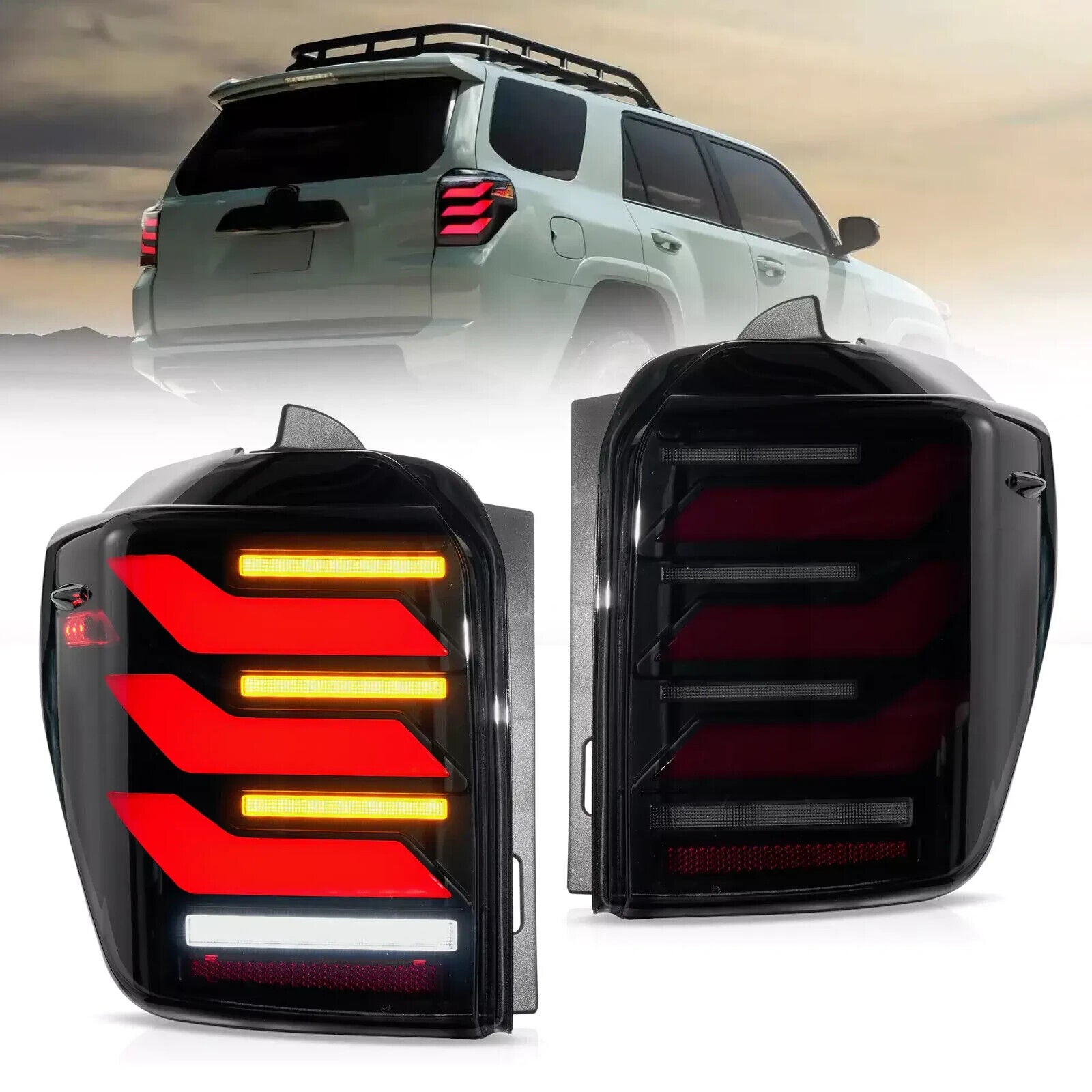 VLAND Pair 10-24 Toyota 4Runner 5 MK5 N280 LED Lightbar Rear Lights DYNAMIC WELCOME LHD