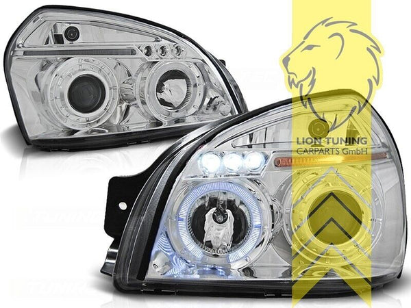 LT Set LED Angel Eye Halo Ring Headlights Hyundai Tucson JM 04-10 Chrome LHD