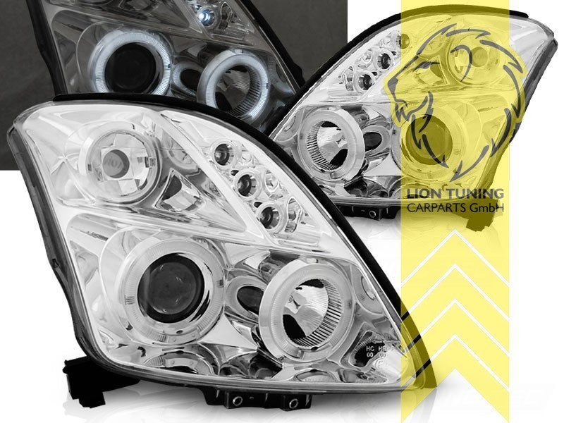 LT Pair LED DRL Halo Ring Eye Headlights Suzuki Swift 3 MZ EZ 05-10 chrome LHD
