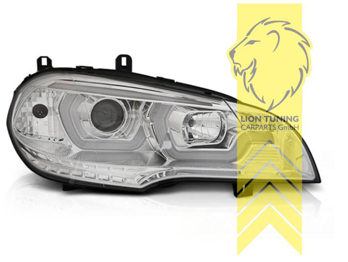 LT  Pair LED DRL Lightbar 4D Halo Ring Headlights BMW X5 E70 chrome LHD