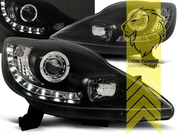 LT LED DRL Angel Eye Halo Ring Headlights Peugeot 107 black 05-12 LHD