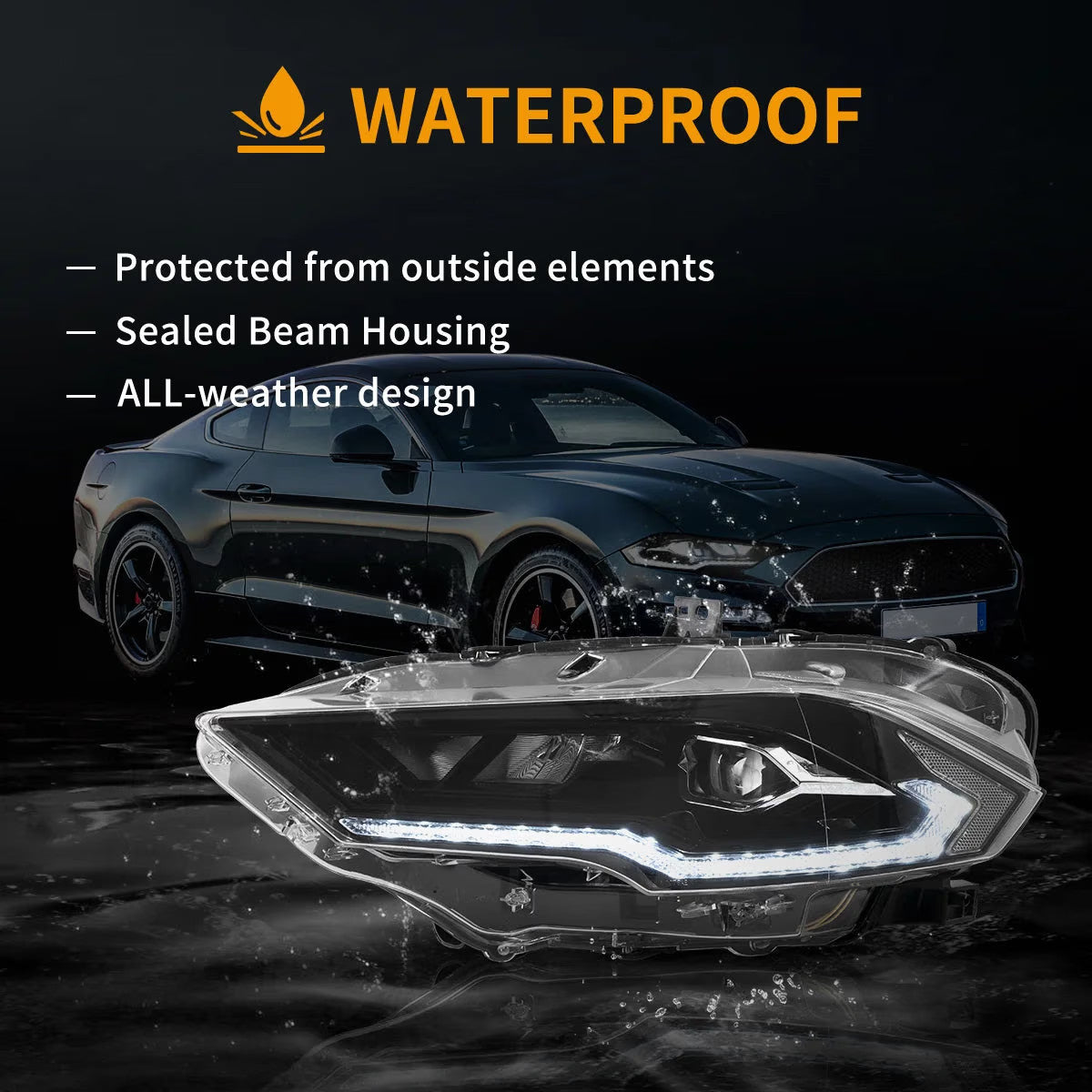 VLAND EU Pair Ford Mustang 6 18-22 LED DRL Lightbar Halo Headlights LHD