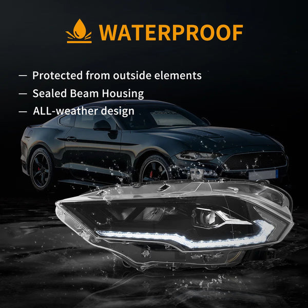 VLAND EU Pair Ford Mustang 6 18-22 LED DRL Lightbar Halo Headlights LHD