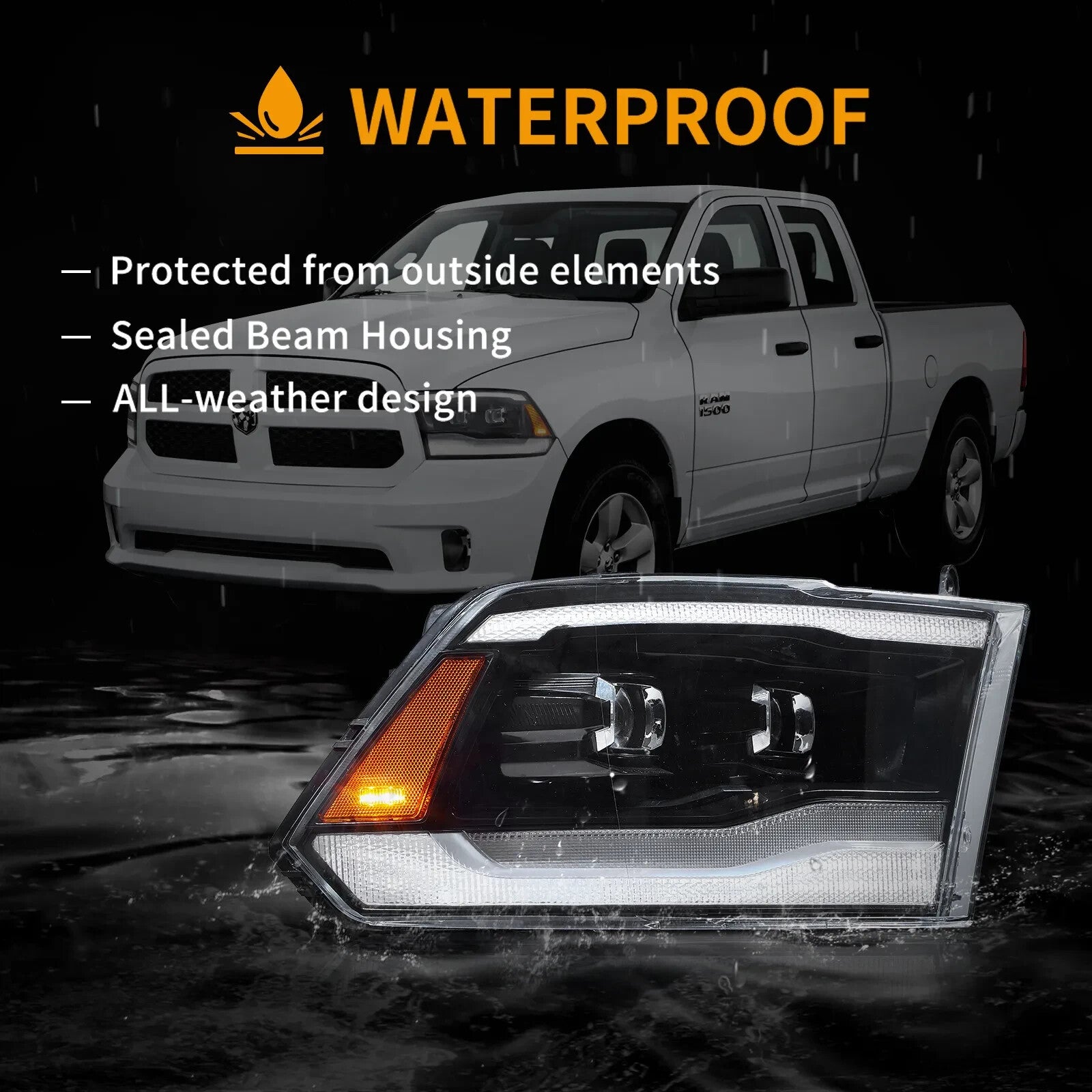 VLAND Pair 09-18 Dodge Ram 1500 2500 3500 LED DRL Halo Projector Headlights LHD