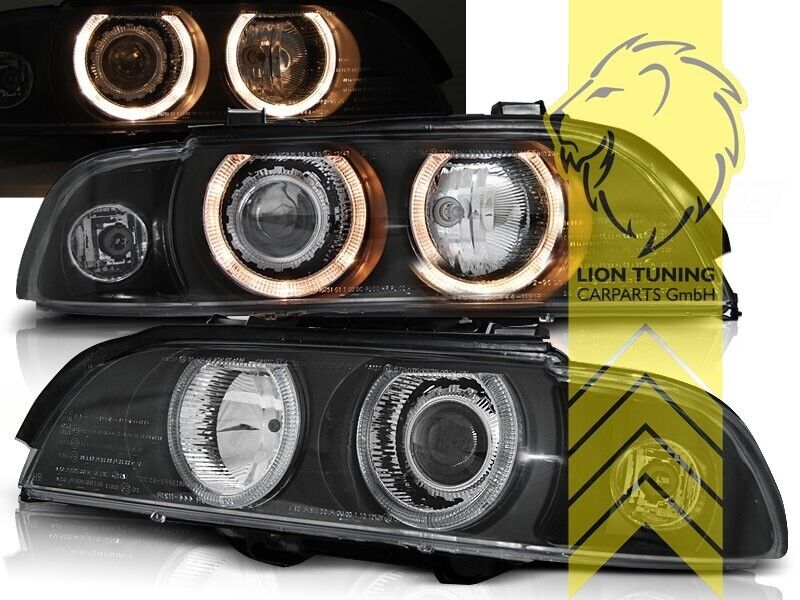 LT LED DRL Halo Ring Angel Headlights BMW E39 95-00 Limo Touring black LHD