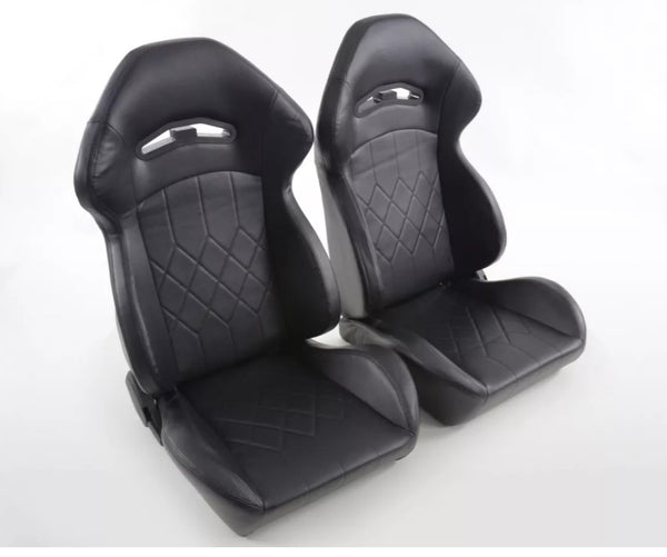 UK - FK Pair (x2) Universal Reclining Bucket Sports Seats Black Hammerhead Shark Edition