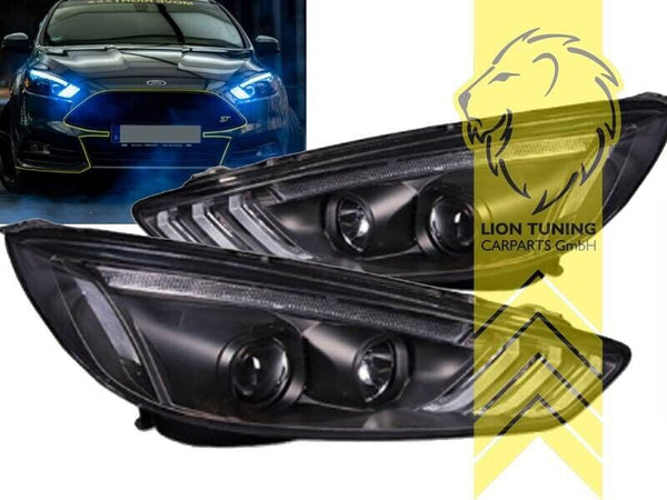 LT LED DRL Projector Lightbar Headlights Ford Focus 3 MK3 Facelift black LHD