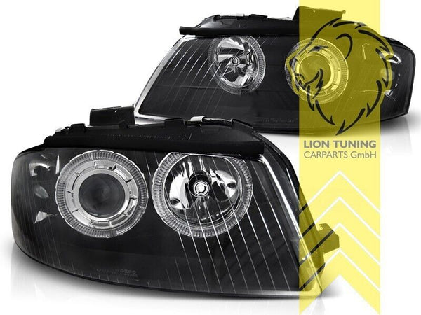 LT LED DRL Dual Angel Eye Halo Light Ring Headlights Audi A3 8P black 03-08 LHD