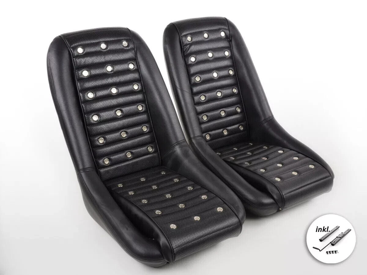 Black Studded Classic Car Retro Kit Speedster Vintage Resto Sports Bucket Seats