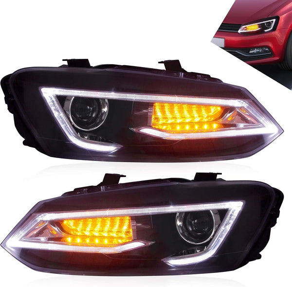 UK VLAND LED DRL Lightbar Headlights VW Polo MK5 6R 6C 09-17 Sequential LHD