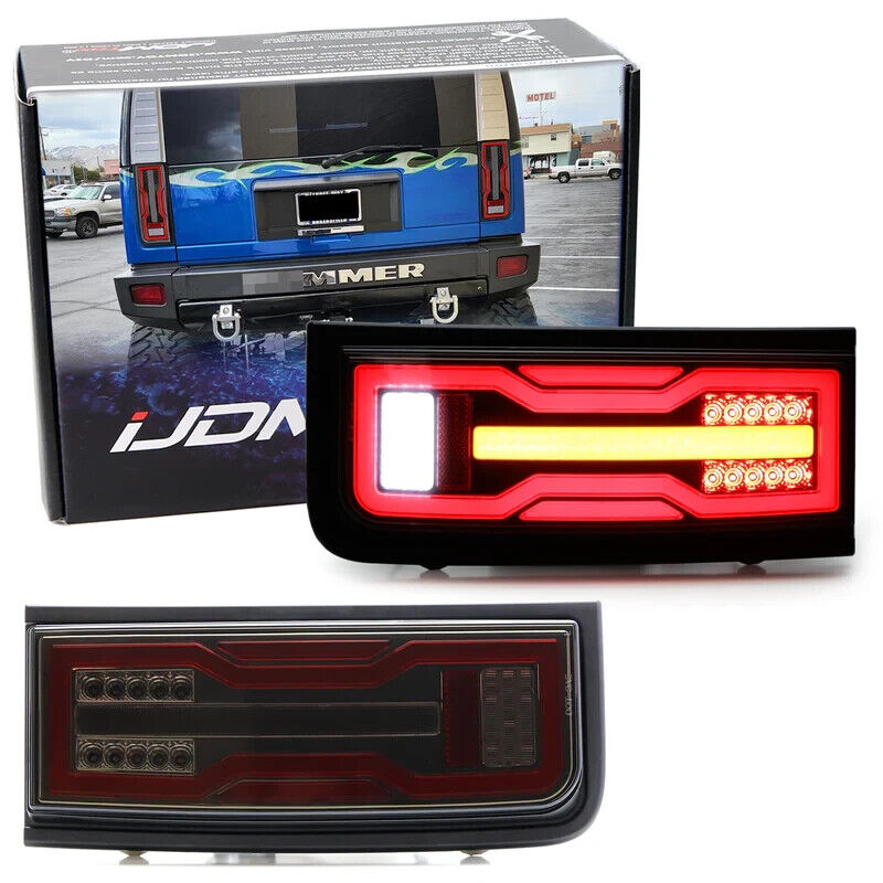 Full LED Lightbar Rear Lights Tail Lamps 03-09 Hummer H2 SUV Bronco Style Smoke