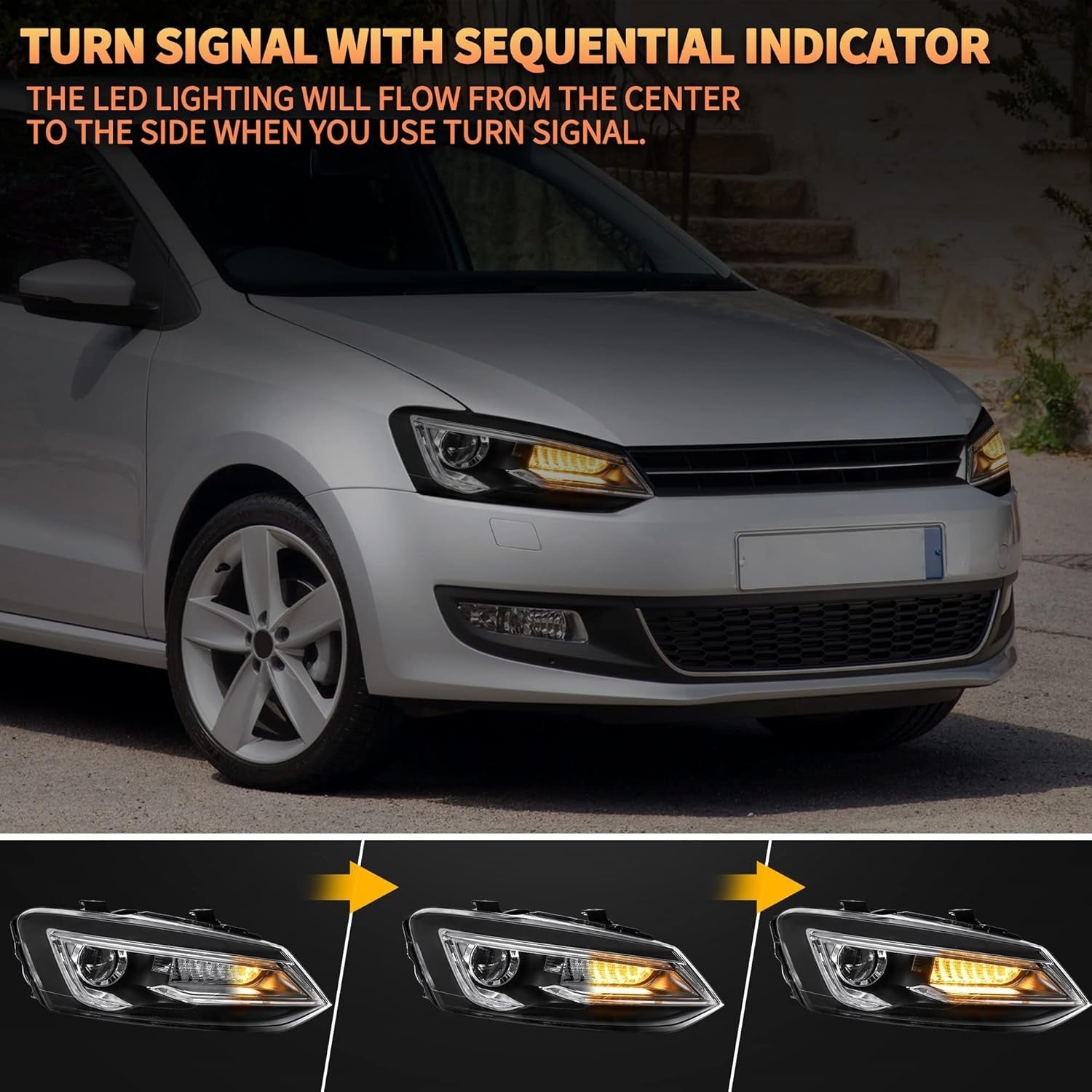 UK RHD VLAND VW Polo MK5 6R 6C 09-17 LED DRL D2H Xenon Headlights Not 1.2 TSI/R