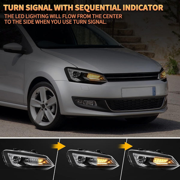 UK RHD VLAND VW Polo MK5 6R 6C 09-17 LED DRL D2H Xenon Headlights Not 1.2 TSI/R