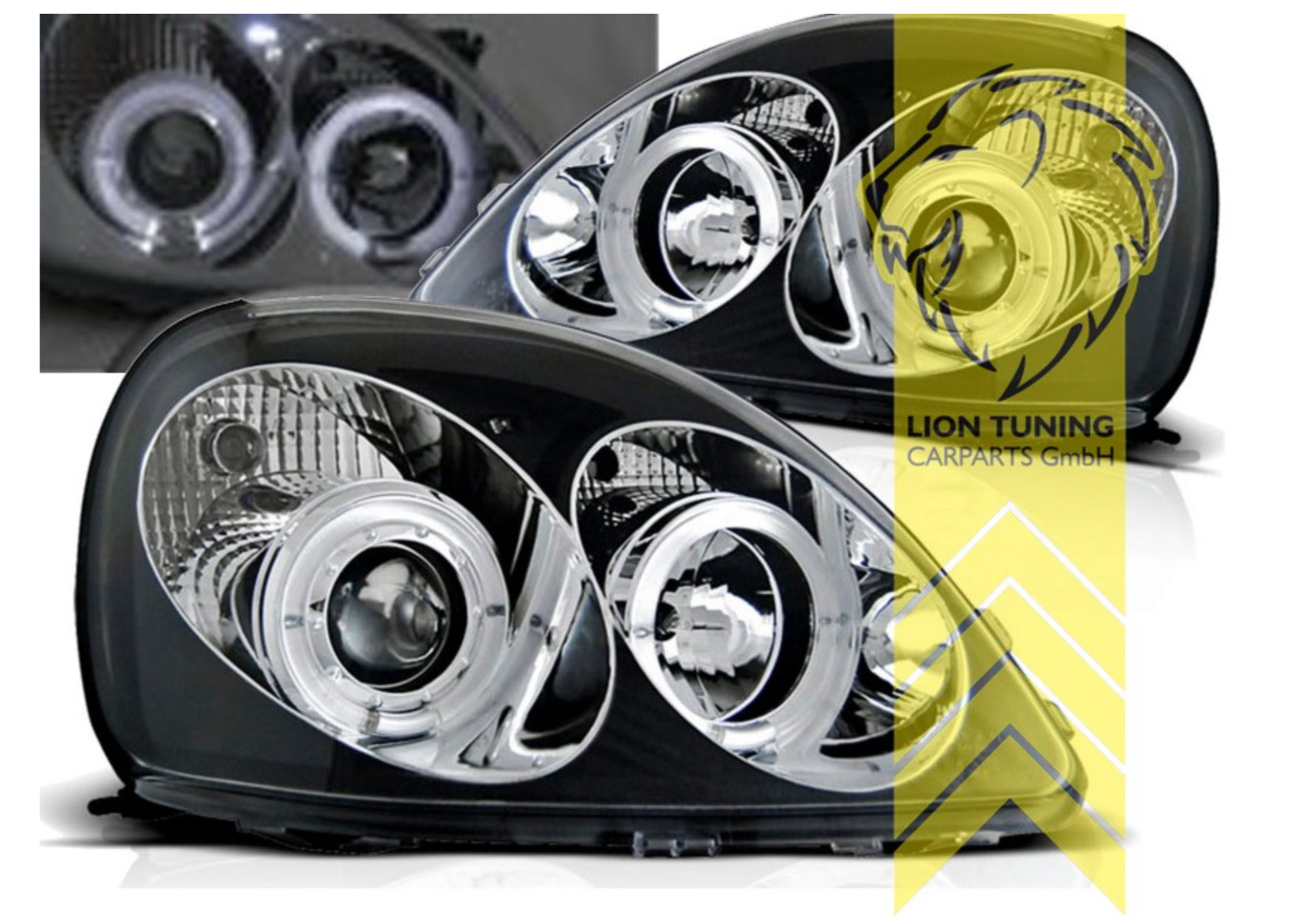 LT Pair LED DRL Lightbar Halo Ring Angel Eye Headlights Yaris 1 MK1 Black LHD