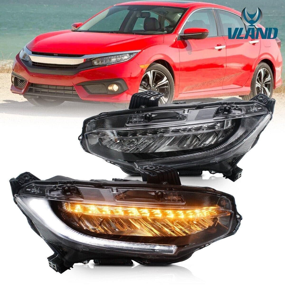 VLAND Honda Civic 10 Sedan Coupe Hatchback 16-21 LED DRL Lightbar Headlights