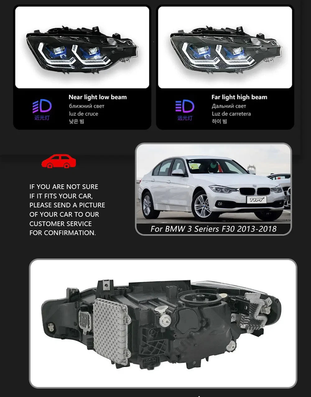 TYPY Pair 15-18 BMW 3 Series F30 LED DRL Dynamic Headlights OE Halogen Xenon LED