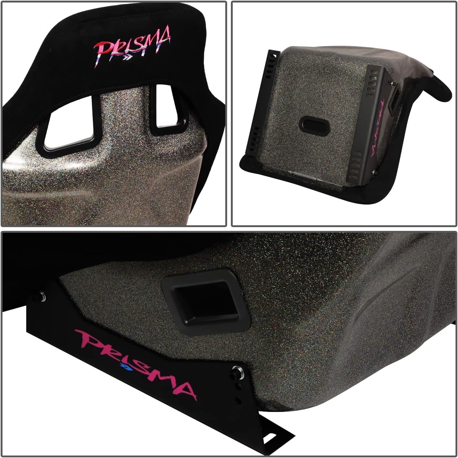 UK STOCK NRG PRISMA ULTRA x1 Universal Sports Bucket Seat Black Alcantara Fibreglass Back Metal Flake LARGE