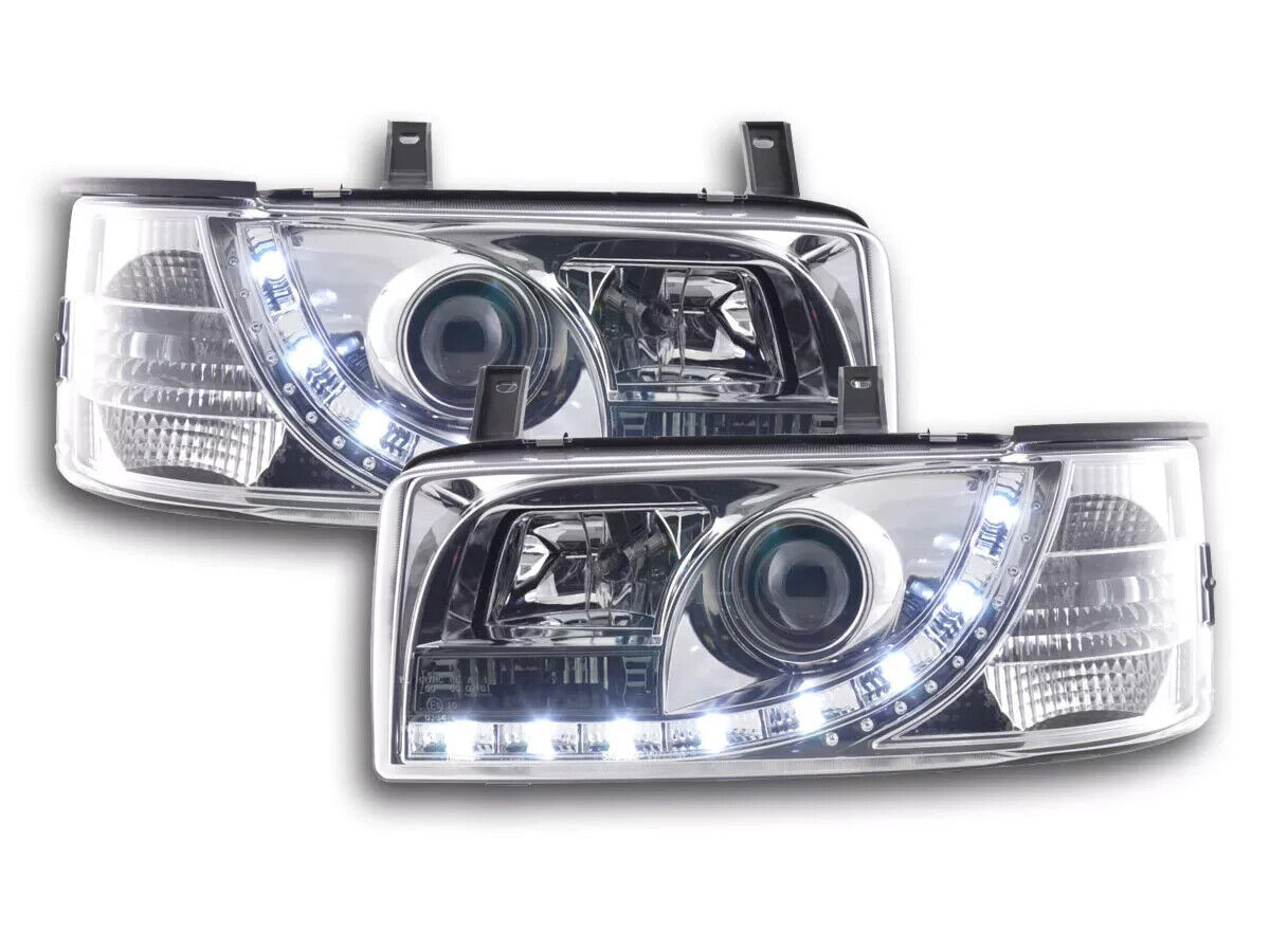 FK Set LED DRL Devil Eye Lightbar Headlights VW Transporter T4 90-96 Chrome RHD