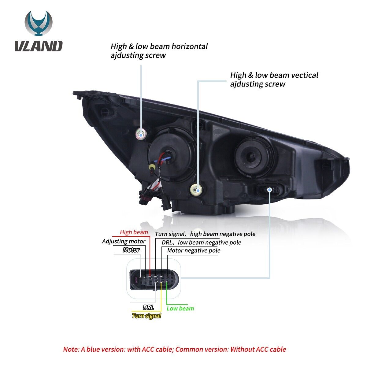 VLAND 15-18 Ford Focus 3 MK3 FL Lightbar DYNAMIC LED DRL Headlights Dual Beam