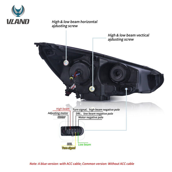 VLAND 15-18 Ford Focus 3 MK3 FL Lightbar DYNAMIC LED DRL Headlights Dual Beam