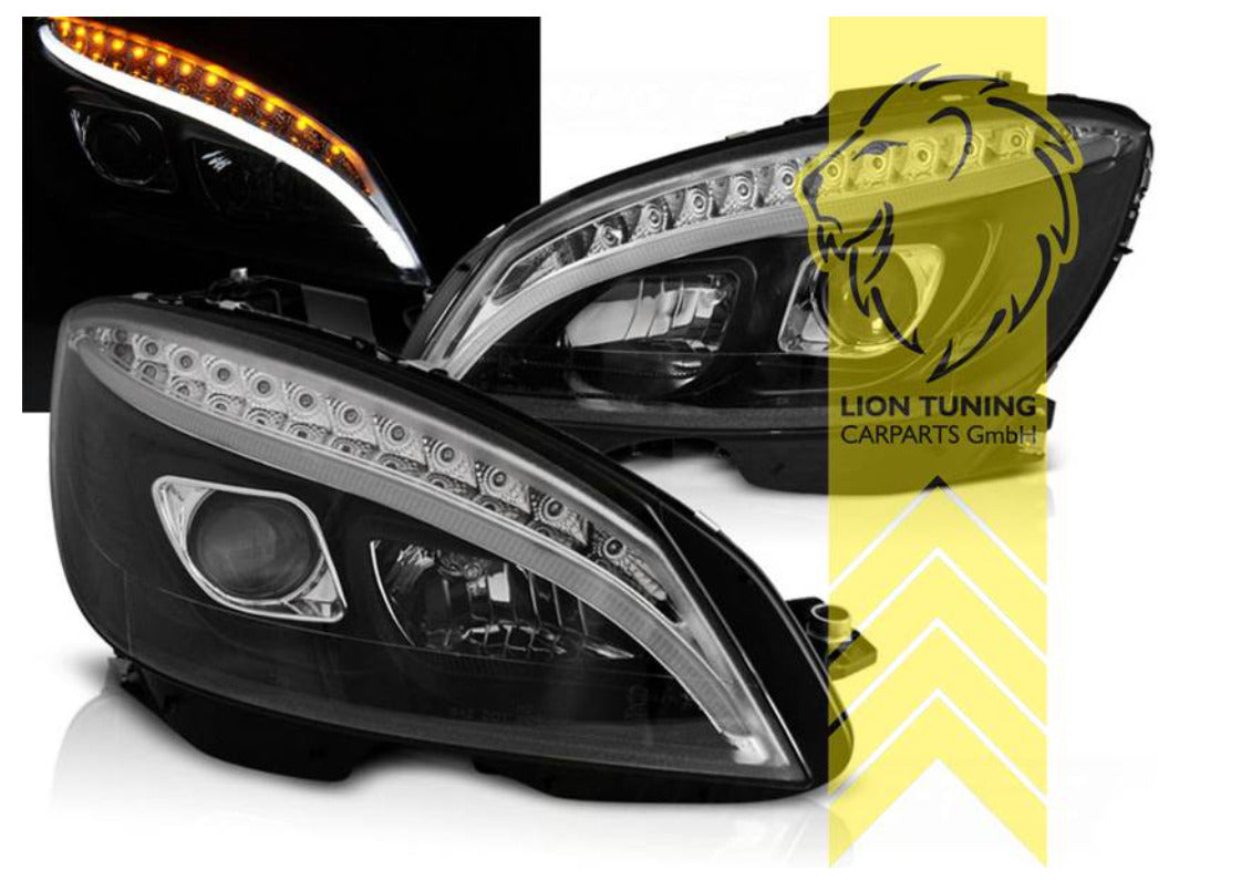 LT Pair LED DRL Lightbar Halo Headlights Mercedes W204 S204 C-Class black LHD