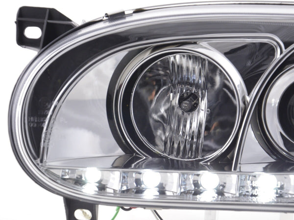 FK Pair LED DRL Lightbar Halogen Headlights VW Golf 3 91-97 chrome RHD