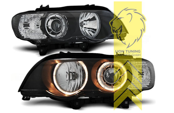 LT Pair LED DRL Halo Ring Eye Headlights BMW X5 E53 BLACK XENON LHD