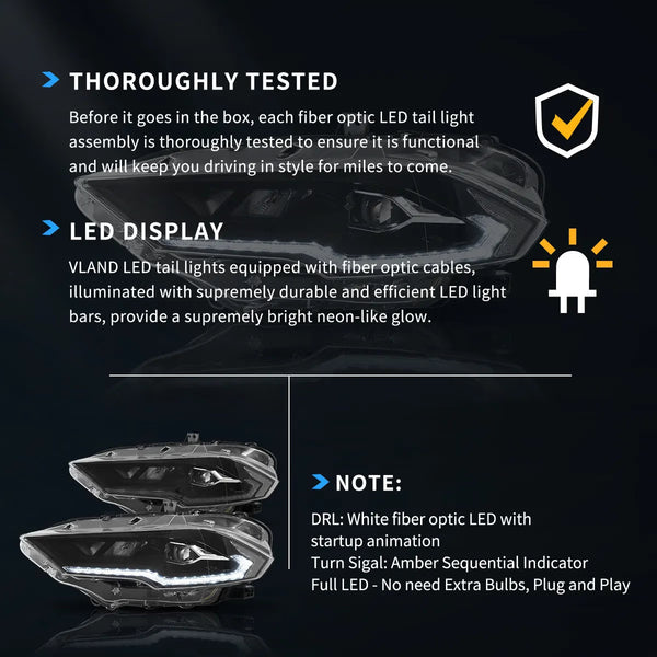 VLAND EU Pair Ford Mustang 6 18-22 LED DRL Lightbar Halo Headlights LHD