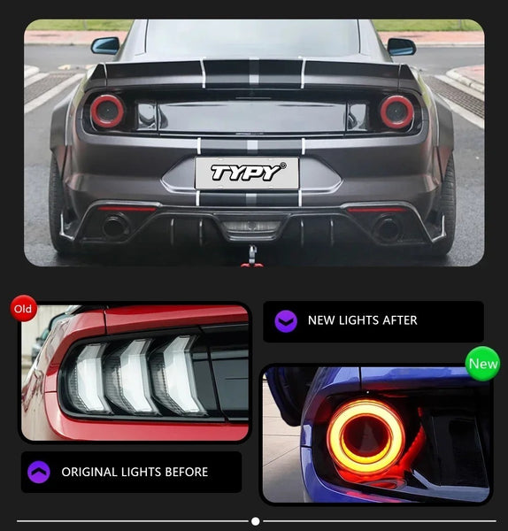 TYPY Pair LED DRL Halo Afterburner Rear Lights 15-21 Ford Mustang Red or Black