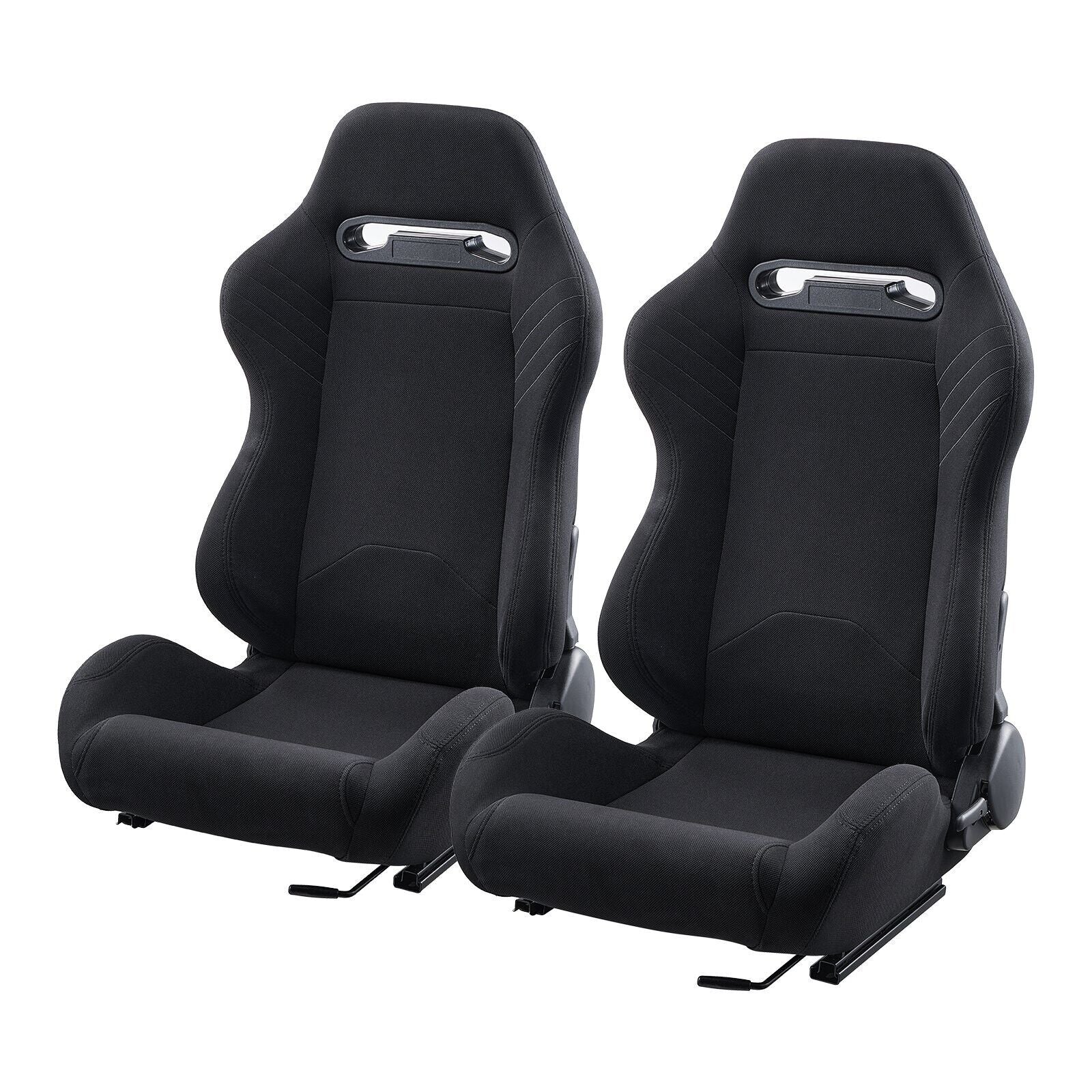 VVR Pair Black Textile Sports Car Van Camper Universal Bucket Seats inc slides