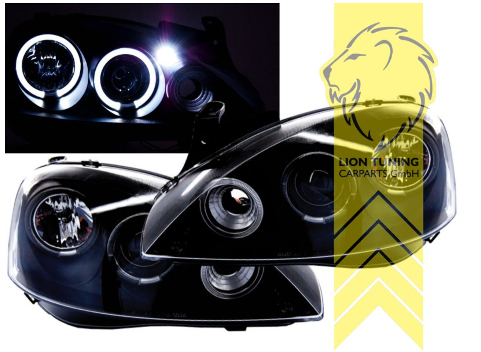 LT LED Angel Eye Halo Headlights Opel Vauxhall Corsa C Combo C black LHD