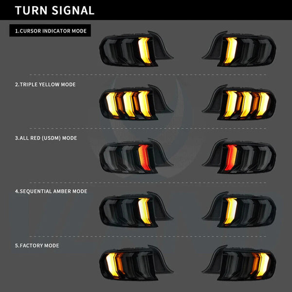 VLAND 5 Mode Sequential LED Rear Tail Lights Ford Mustang 2015-2023 LHD