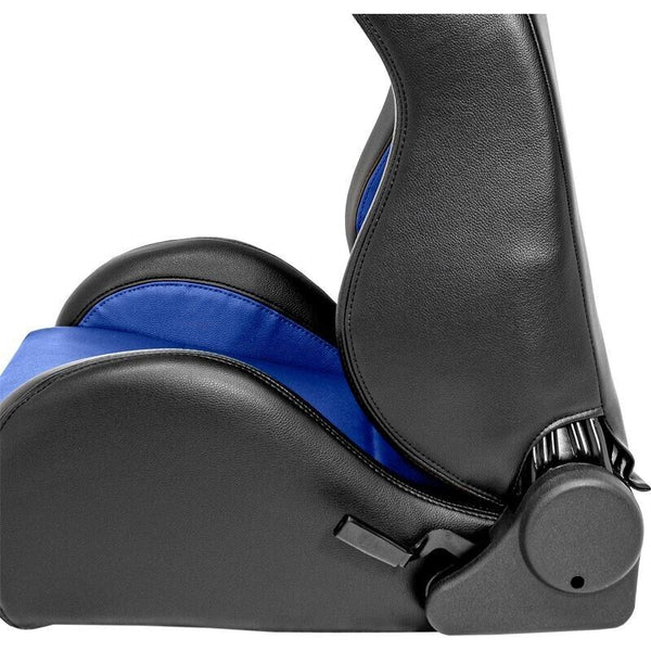 UK Stock - Auto-Style x1 Single - Car & Racing Sim - Universal Reclining Sports Bucket Seat BLACK BLUE + runners