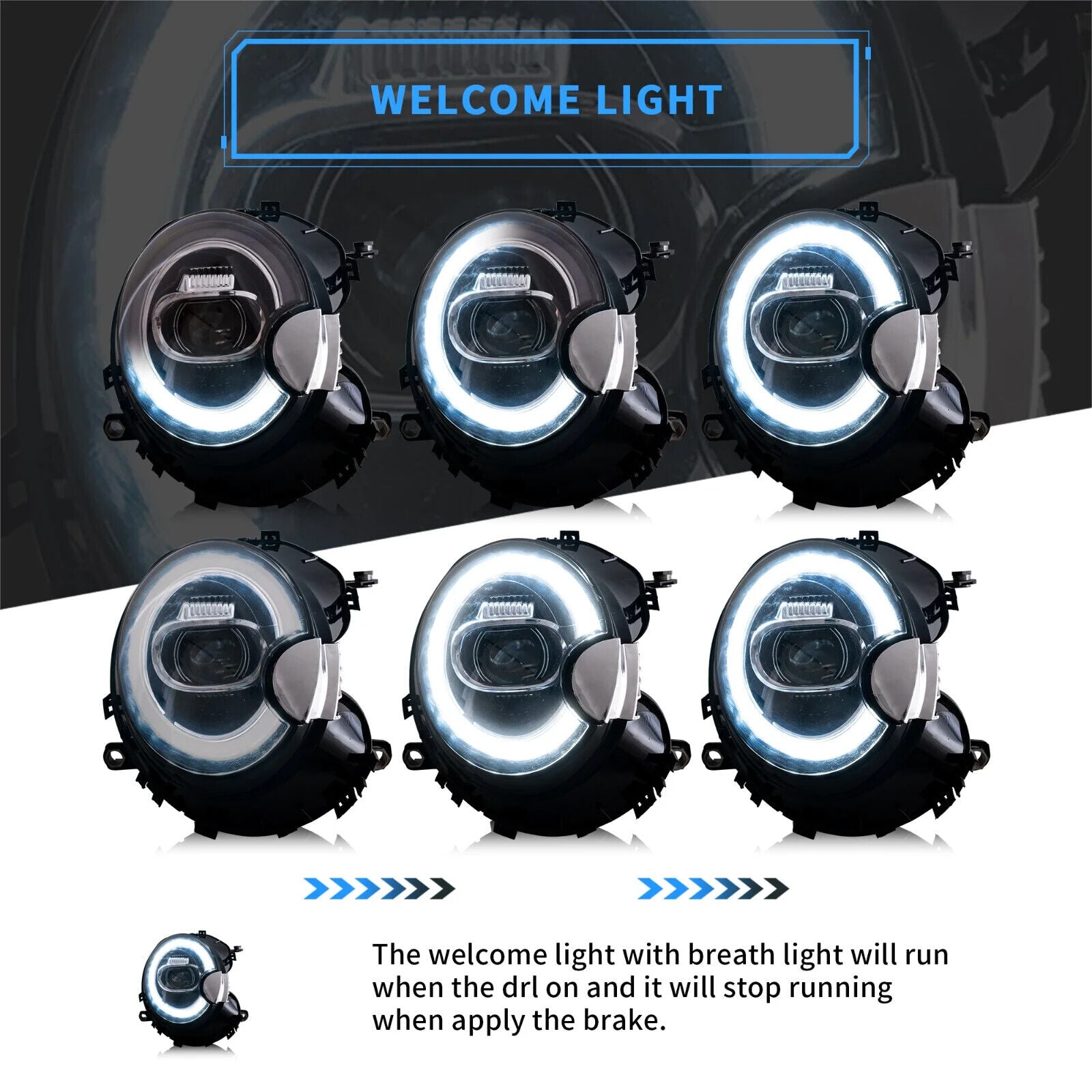 VLAND BMW Mini Cooper R56 R57 R58 R59 2007-2013 LED DRL Lightbar Headlights