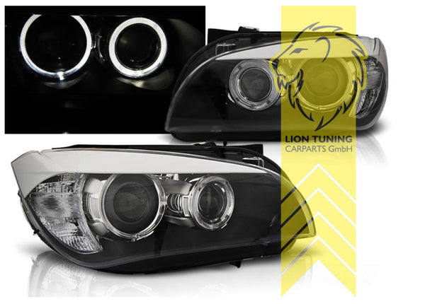 LT Pair LED DRL Halogen Angel Halo Ring Headlights BMW X1 E84 black 09-12 LHD